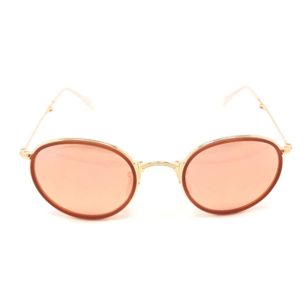 Ray-Ban RB3517 Round Folding Sunglasses with Pink Lenses and Gold Frame